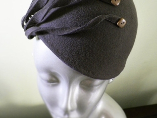 Taupe Hand Blocked Wool Hat with Vintage Buttons